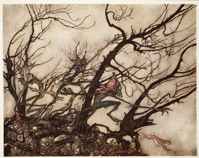 Az indiánok a szellemek lakhelyének tekintették őket. Rip Van Winkle-től Washington Irving, kocsma. 1910 alkotó: Arthur Rackham