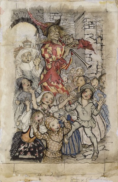 A pipás és a gyerekek, alkotó: Arthur Rackham