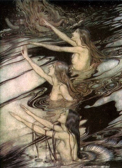 A rajnai lányok, Siegfriedből és Richard Wagner Az istenek alkonya című művéből, 1911. alkotó: Arthur Rackham