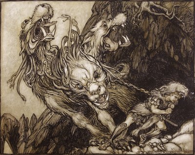 Herkules tizenkettedik munkája, illusztráció a görög hősökből, B.G. Niebuhr, 1903 (toll, tinta és WC papíron) alkotó: Arthur Rackham