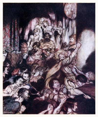 A bankettterem zűrzavaros volt. A kis verekedés az ír tündérmesékből alkotó: Arthur Rackham