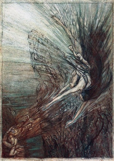 A Rajnalányok mulatsága. Illusztráció a Rajna aranyhoz és a Valkűrhöz, Richard Wagnertől, alkotó: Arthur Rackham