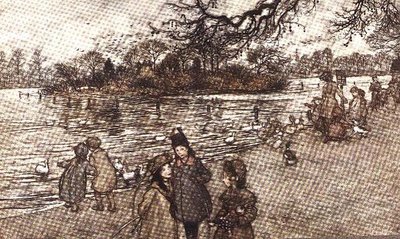 A sziget, amelyen az összes madár született Peter Pantól a Kensington Gardensben, J. M. Barrie, 1906 alkotó: Arthur Rackham