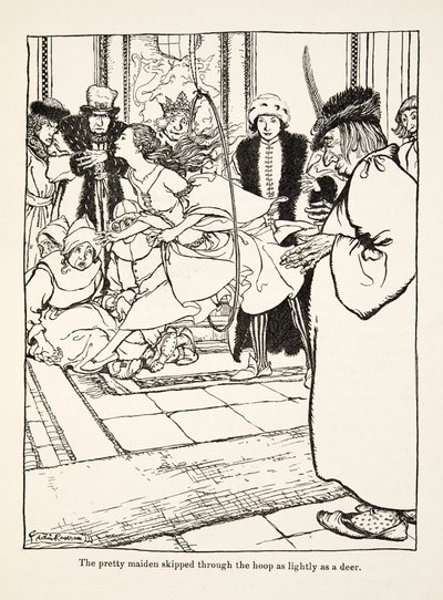 A csinos leányzó olyan könnyedén ugrott át a karikán, mint egy szarvas, a Little Brother & Little Sister és a Grimm testvérek más meséiből, pub.1917 (litho) alkotó: Arthur Rackham