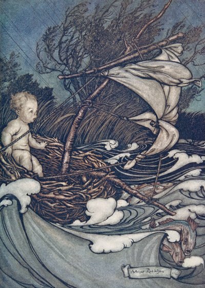 Most hatalmas vihar támadt, és ide-oda dobálták.. J. M. Barrie (1860-1937), a Kensington Gardens-i Peter Pan-től. 1906 alkotó: Arthur Rackham