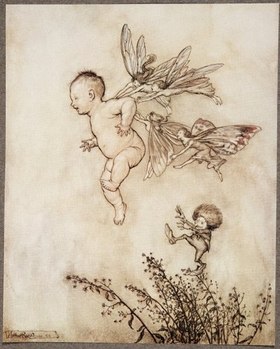 Mindannyian megcsiklandozták a vállát.. J. M. Barrie (1860-1937), kocsma, a Kensington Gardensben található Peter Pan-től. 1906 alkotó: Arthur Rackham