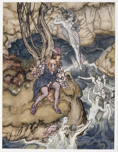 Ez a zene besurrant a vízen, illusztráció William Shakespeare: A vihar című kocsmából. 1926 alkotó: Arthur Rackham