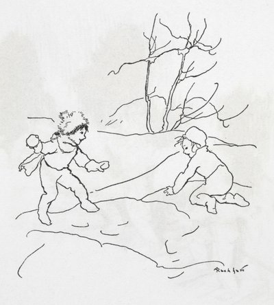 Két gyerek hógolyócsata alkotó: Arthur Rackham