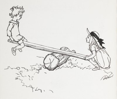 Két gyerek a fűrészen. alkotó: Arthur Rackham