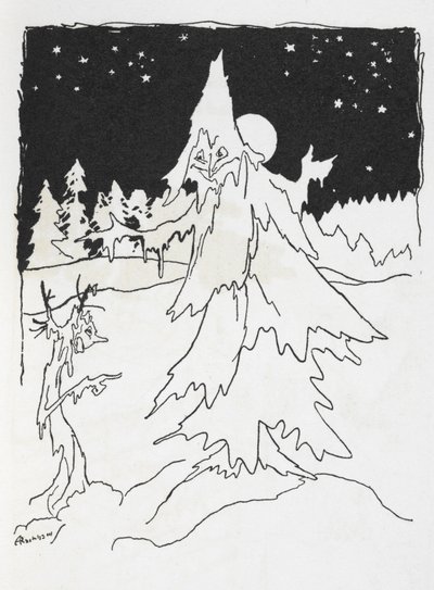 Két faember egy havas erdőben alkotó: Arthur Rackham