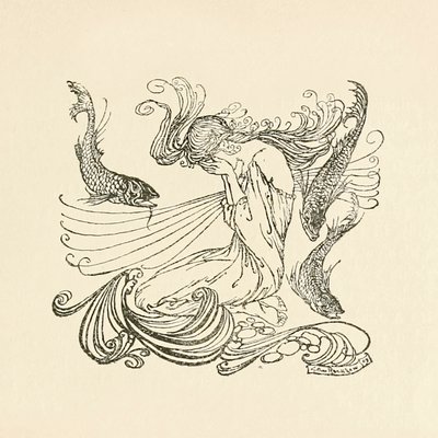 Undine felemelkedett a szökőkútból, sírva az „Undine”-tól alkotó: Arthur Rackham