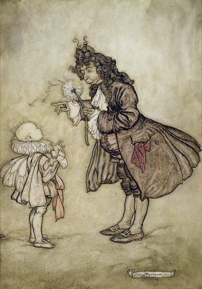 Amikor Őfelsége tudni akarja az időt, Peter Pantól a Kensington Gardensben, J. M. Barrie, pub. Hodder és Stoughton, 1906 (toll és tinta WC-vel papíron) alkotó: Arthur Rackham