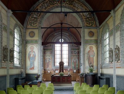 Kápolna (Mater, Sint-Amelberga kápolna). Belső tér. 1915-1916. Arthur Van Ommeslaeghe építész. alkotó: Arthur Van Ommeslaeghe