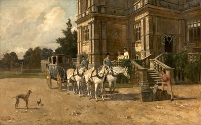 A Wollaton Hall elölnézete, Nottingham lóval és kocsival, 1880-1906 alkotó: Arthur Walker Redgate