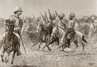 Brit birodalom (19. sz.). A burmai új ezredek. A második ezred lovas gyalogsági kompániája. Metszet. alkotó: Artist Unknown