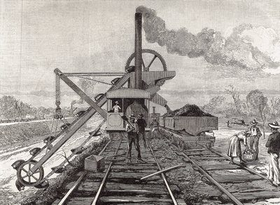 A Panama-csatorna építése. Kotrási munkálatok Culebra településen. Meltor Prior eredeti rajza. A kép a "The Illustrated London News" című lapban jelent meg. Metszet. alkotó: Artist Unknown
