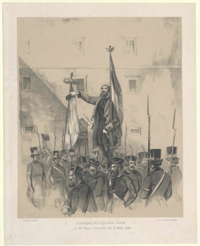 A magyar esküdtek köszönetnyilvánítása a bécsi egyetemen 1848. március 16-án. alkotó: Artist Unknown