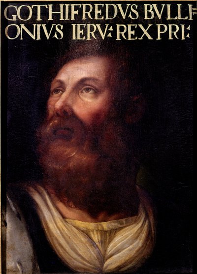 Első keresztes hadjárat: Bouillon (1040/61-1100), Basse-Lotaringia hercege" Névtelen festmény: "Portrait of Godefroi (or Godefroy) de Bouillon (1040/61-1100), Duke of Basse Lorraine". Firenze, Galleria degli Uffizi (hivatalok), Raccolta Gioviana alkotó: Artist Unknown