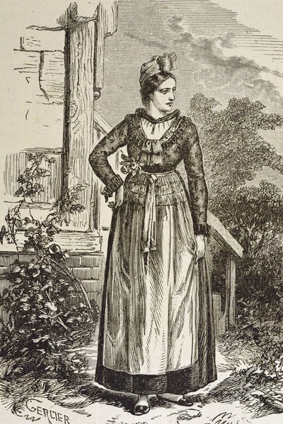 Németország (19. század). Társadalom (1879). Elzász. Nők a régióban. Jelenleg Elzász a német birodalmi gyűlés (1871-1918). Metszet. Magángyűjtemény alkotó: Artist Unknown