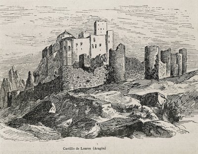 Loarre. Román kori vár. Metszet. SPANYOLORSZÁG. ARAGON. Zaragoza. Általános Katonai Akadémia alkotó: Artist Unknown