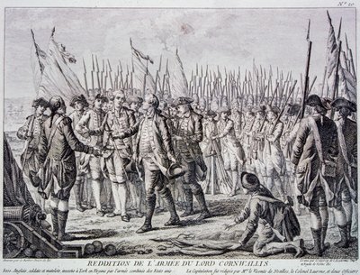 Lord Corwallis brit hadsereg megadása Yorktownban (metszet) alkotó: Artist Unknown