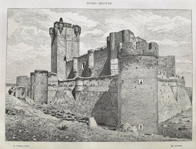 Medina del Campo. A Mota-vár. Metszet. SPANYOLORSZÁG. ARAGON. Zaragoza. Általános Katonai Akadémia alkotó: Artist Unknown