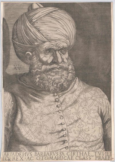 Chaireddin Barbarossa algíri oszmán uralkodó (nyomtatás) alkotó: Artist Unknown