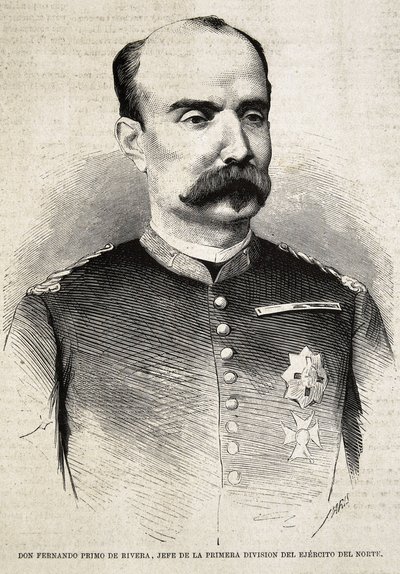 PRIMO DE RIVERA, Fernando (1831-1921). Spanyol katona és politikus. Fernando Primo de Rivera, aki a harmadik karlista háborúban harcolt. Metszet. alkotó: Artist Unknown