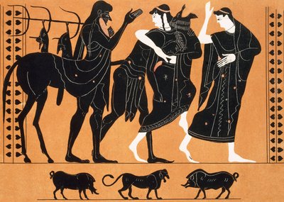 Peleus és Thetis a kentaur Chiron előtt (nyomtatás) alkotó: Artist Unknown