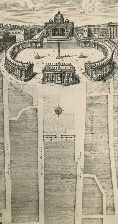 Szent Péter tér Rómában, metszet, Olaszország alkotó: Artist Unknown