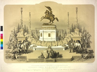 Szimbólum-grafikus történelmi tabló a Carl főherceg emlékművének ünnepélyes felavatásához 22-én. május 1860. alkotó: Artist Unknown