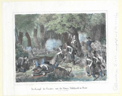 A horvátok harca a bécsi mozgó őrséggel a Práterben 1848. október 28-án. alkotó: Artist Unknown