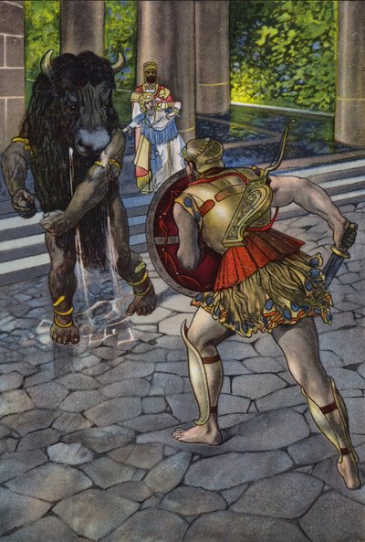 Héraklész szembeszáll a Minotaurusszal (színes litó) alkotó: Artus Scheiner