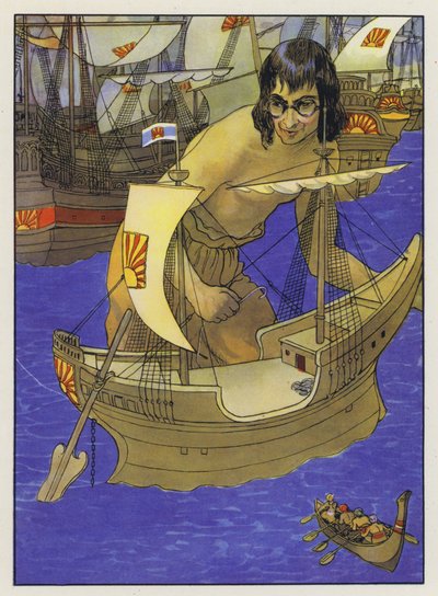 Illusztráció a Gulliver utazásaihoz, Jonathan Swift alkotó: Artus Scheiner