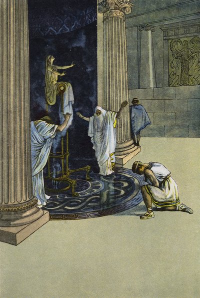 Oresztest Apollo utasítja, hogy menjen Taurishoz, és vigye el Artemisz szobrát Athénba (színes litho) alkotó: Artus Scheiner