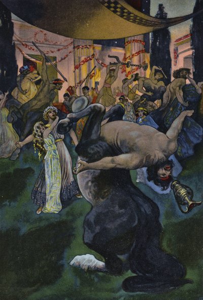 Szatírok megzavarják Orpheus és Eurydice lakodalmát, jelenet az Orpheus in the Underworld című filmből (színes litó) alkotó: Artus Scheiner