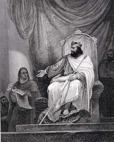 Nagy Károly (742-814) 779-ben kiadta Herstal kapitulárisát, Leclerc metszetét (metszet) alkotó: Ary (after) Scheffer