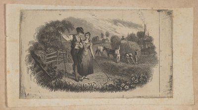 A vidéki ipart szimbolizáló szénavarrókkal ellátott bankjegymatrica, kb. 1824-37. alkotó: Asher Brown Durand.