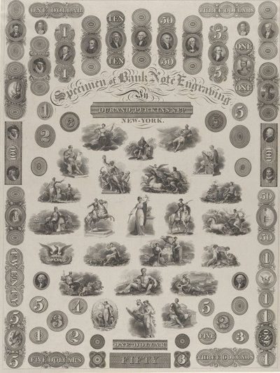 Bankjegy-gravírozás mintalapja, kb. 1828. alkotó: Asher Brown Durand