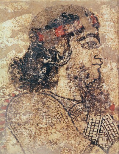 Egy szakállas férfi feje, Tell-Ahmarból, Szíriából alkotó: Assyrian