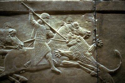 II. Ashurnasirpal király egy királyi oroszlánvadászat során, ie 650-620 között alkotó: Assyrian