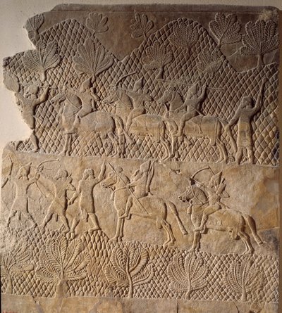 Az ókor keleti művészete: csatajelenet. Alacsony dombormű az Assurbanipal-palota, Asszíria (Kr. e. 7. század). Párizs, Louvre Múzeum alkotó: Assyrian