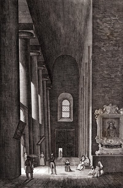 Nativita di Maria Santissima székesegyház oldalfolyosója Syracusában, Szicíliában, Olaszországban, rézmetszet, kb 19x29 cm alkotó: Attilio Zuccagni Orlandini