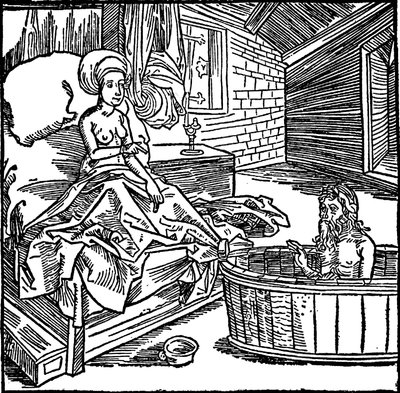 A nő és a fürdőző remete. alkotó: attributed to Albrecht Dürer