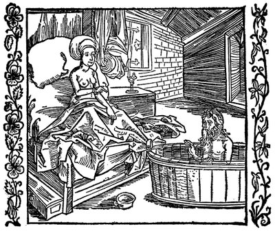 A nő és a fürdőző remete. alkotó: attributed to Albrecht Dürer