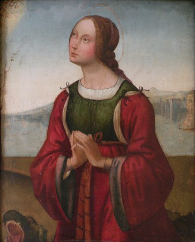 Francia: Sainte Marguerite en prière Szent Margit imádkozik. alkotó: attributed to Lorenzo Costa