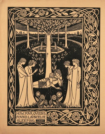 Hogyan találta négy királynő alvó Lancelotot. Illusztráció Sir Thomas Le Morte dArthur című könyvéhez alkotó: Aubrey Beardsley