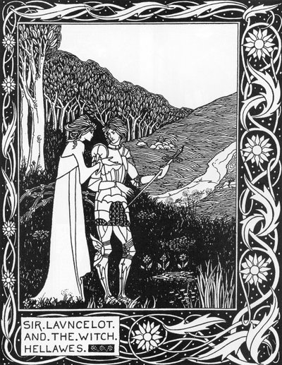 Sir Launcelot és a boszorkány Hellawes (Lancelot és a boszorkány Hellawes) Illusztráció: Aubrey Beardsley (1872-1898) Thomas Malory „Arthur halála” című művéből alkotó: Aubrey Beardsley