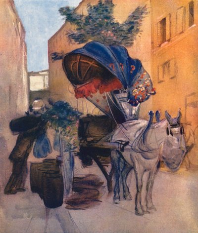 Róma: Római borkocsi (színes litográfia) alkotó: Aubrey Waterfield