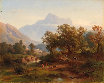 Dél-tiroli régió-Táj a reggeli fényben alkotó: August Behrendsen